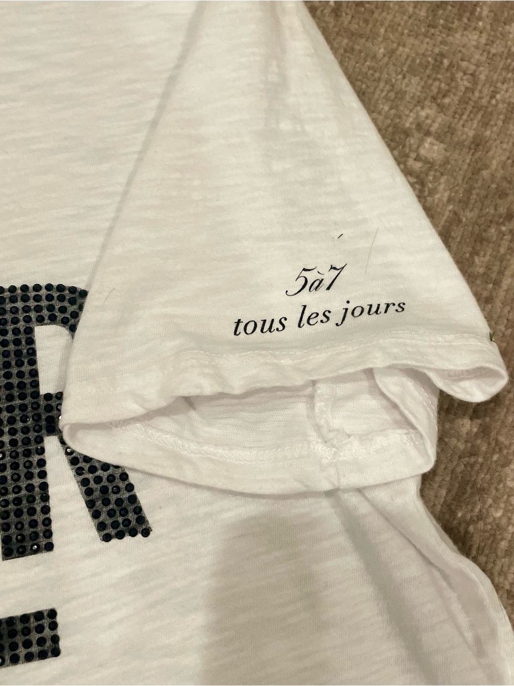 cinq a sept SAVIOR FAIRE T-shirt Short White with Black Rhinestone Studs Medium - Picture 3 of 11